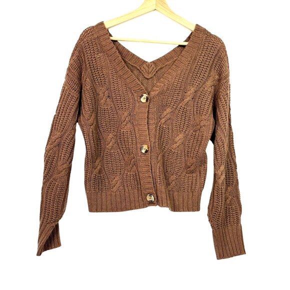 Pink Rose Pullover V-Neck Sweater Long Sleeve Button Back Sz Medium Muted Brown - Picture 3 of 7